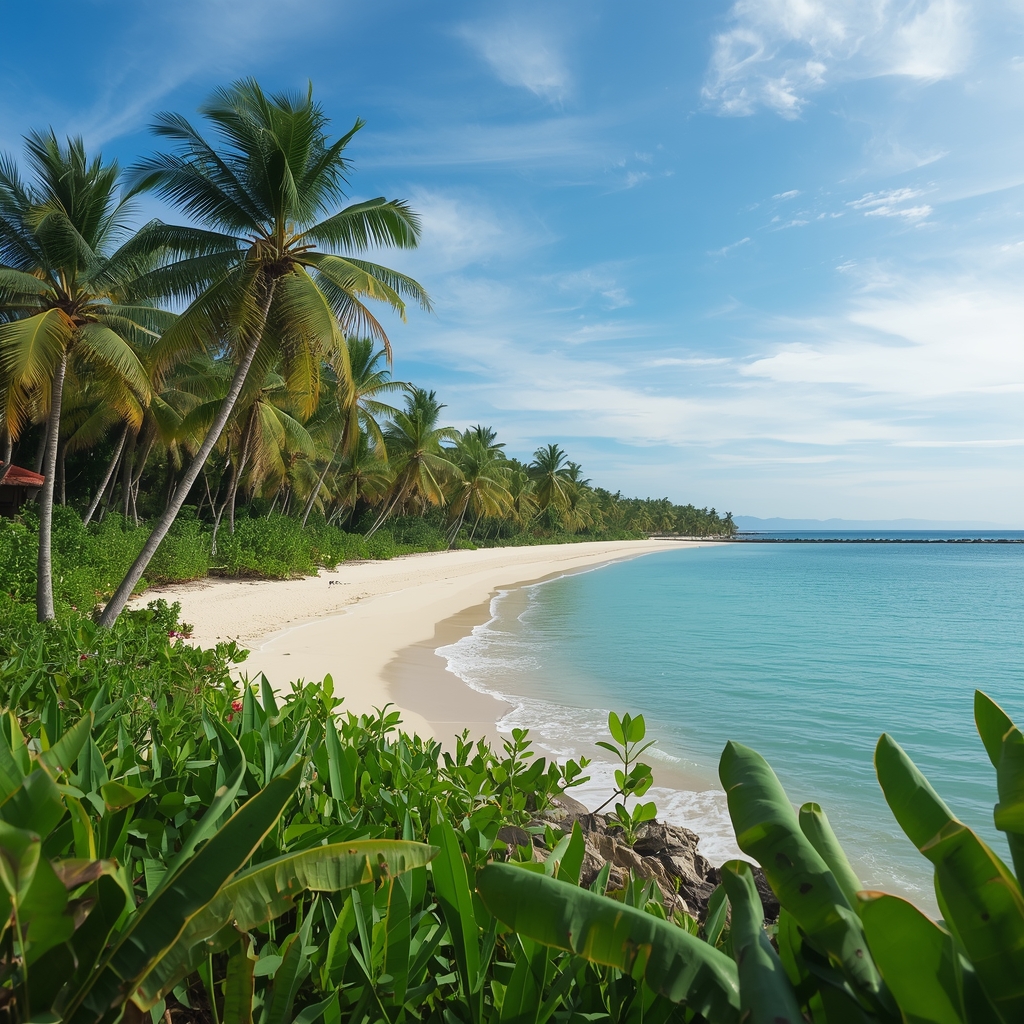 nano banana scenic tropical beach paradise with turquoise water and palm trees landscape